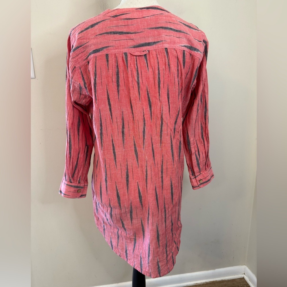 Pinkish Red Striped Linen Button-Front Top - Picture 4 of 11